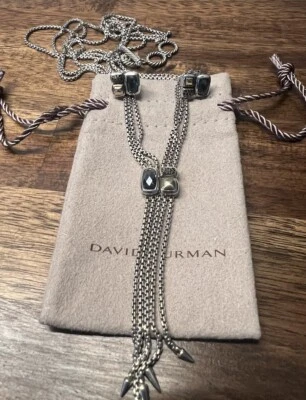 RARO David Yurman Mosaico Chiclet Pendientes Diamante Negro Oro Collar Conjunto Foto 1 de 4
