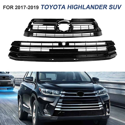 For 2017 2018 2019 Toyota Highlander Upper and Lower Grill Assembly Gloss Black Foto 1 de 4