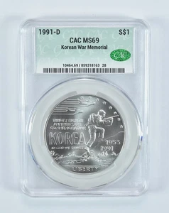 1991-D Korea Commemorative Silver Dollar MS69 CAC CACg *2346 - Picture 1 of 5
