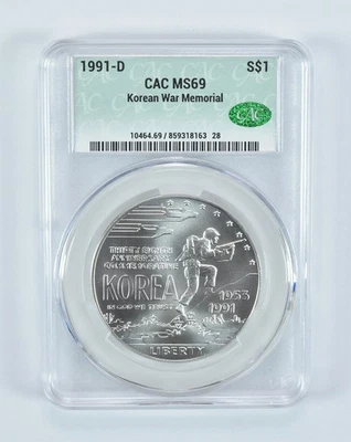 1991-D Korea Commemorative Silver Dollar MS69 CAC CACg *2346 - Image 1 of 4