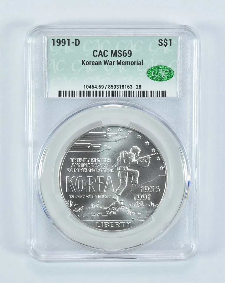 1991-D Korea Commemorative Silver Dollar MS69 CAC CACg *2346 - Image 1 of 4