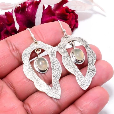 Серьги из стерлингового серебра 925 пробы Prehnite - Южная Африка 2,07 дюйма рождественский подарок E83343 - Изображение 1 из 4