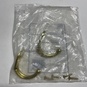 2 Pack Stanley/National Hardware Single Coat Hats Clothes Hook Bright Brass - Picture 1 of 4