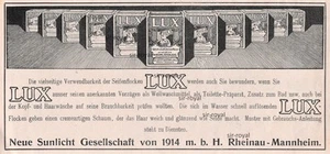 Lux Seife - Sunlicht Rheinau-Mannheim - 1915 - Historische Werbung ~25x12cm - Bild 1 von 1