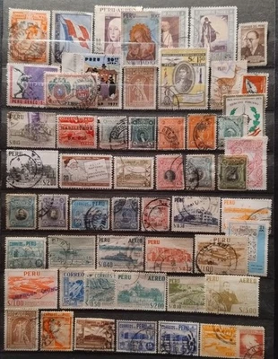 Peru stamps 1950 ish 50+ used lot, mixed condition as seen combine shipping - Image 1 of 2