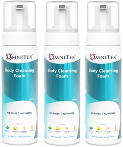 3x 200ml Omnitex Rinse Free Body Cleansing Foam, mit pflanzlichen Ölen & Vitaminen - Bild 1 von 6