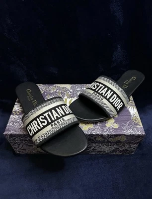Christian Dior Dway Black Slides Women Size 7 - Image 1 of 4