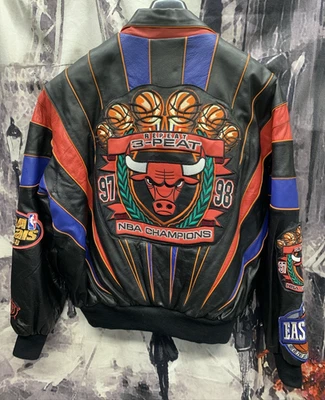 RARE Vintage Chicago Bulls Repeat 3-Peat Jeff Hamilton Leather Jacket Large - Image 1 of 4