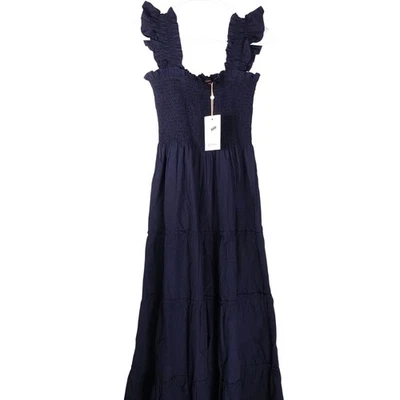 New Quince Navy Blue Organic Cotton Poplin Smocked Midi Dress Women's Small - Image 1 of 4