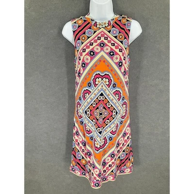 Juicy Couture Sz XS Sleeveless Silk Mini Dress Geometric Print Silk Blend Retro - Image 1 of 4