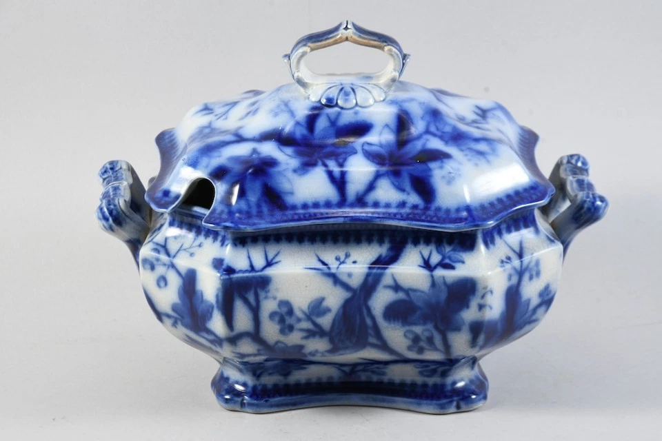 C30L05- Alte Villeroy & Boch Fasan Keramik Terrine mit blauem Umdruck um 1890 - Bild 1 von 4