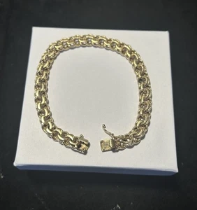 14K Solid Yellow Gold Bracelet W Beautiful Clasp & Safety 26.3g Heavy! Not Scrap - Picture 1 of 12