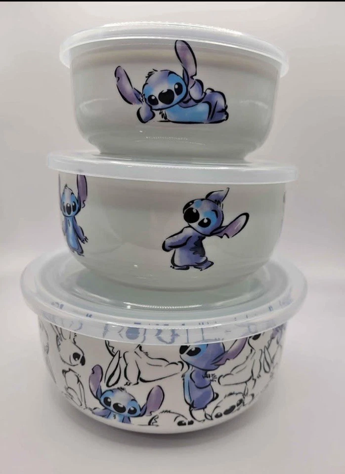 ¡Nuevo juego de cuencos de almacenamiento de alimentos de cerámica Lilo & Stitch y juego de tazones a juego! Foto 1 de 4