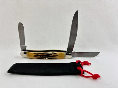 Cuchillo Plegable Bear & Son Grande Stockman 3.75" India Stag Bone 3 Hojas EE. UU. Foto 1 de 4