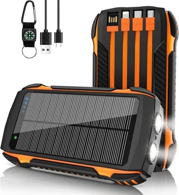 Power Bank 46800mAh Battery Pack Solar Charger with 4 Built in Cables, USB-C Inp - Image 1 of 4