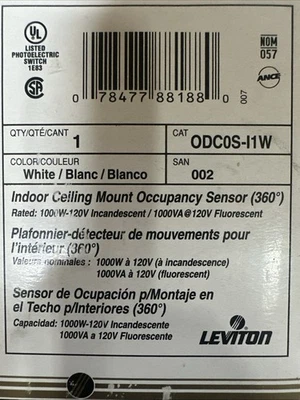 Leviton ODC0S-I1W 120V 1000W PIR Ceiling Occupancy Sensor Self-Contained - White - Image 1 of 3