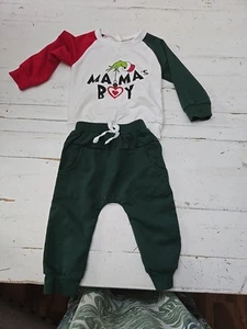 NEW Grinch Who Stole Christmas Mama's Boy Outfit Set 12-18 ( Washed) - Picture 1 of 7