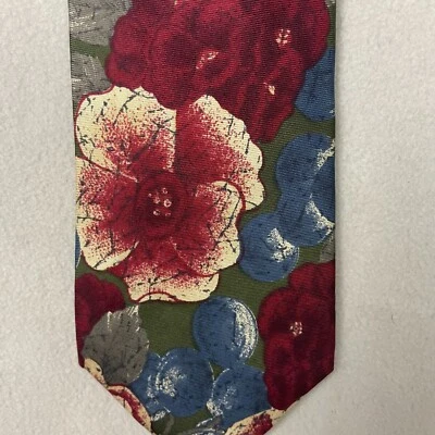 Vintage L'Atelier Men's Floral Design Tie 100% Italian Silk Necktie Made in USA - Image 1 of 4