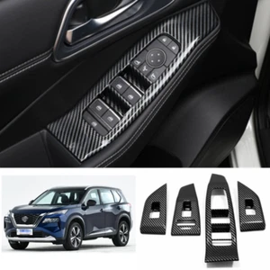 Cubierta de panel de interruptor de elevación de ventana de fibra de carbono 4X para Nissan Rogue 2021 2022 - Imagen 1 de 7