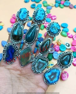 Multi Labradorite & Mix Gemstone 925 Sterling Silver Plated Wholesale Rings Lot - Picture 1 of 7