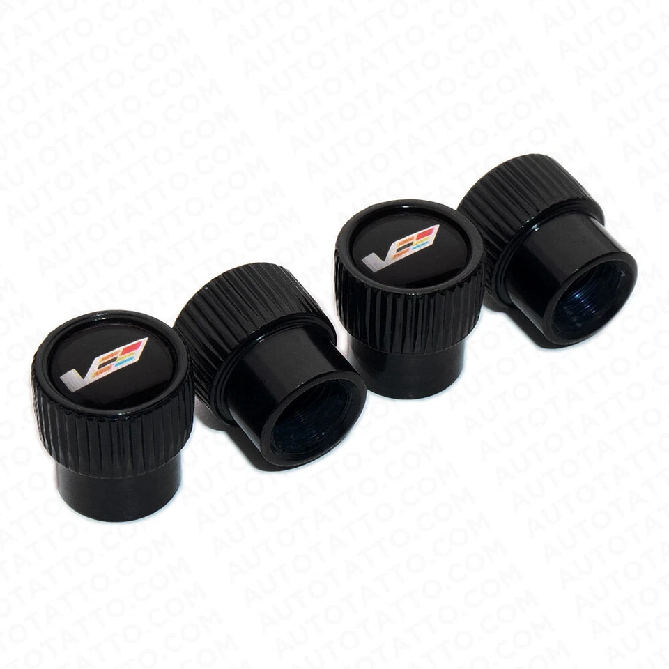 4x Universal Fit Cadillac V Car Wheels Tire Air Valve Cap Stem Dust Cover Black - Image 1 of 4