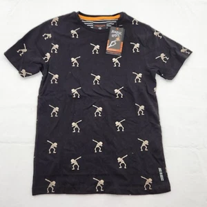 T-shirt denim e fiori Ricky Singh ragazzo taglia 8 The Boo Crew Dabbing scheletro - Foto 1 di 3