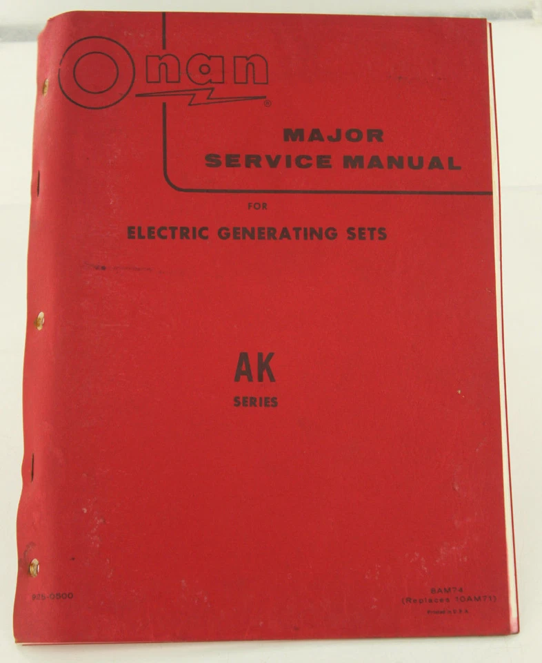 Vintage ONAN AK Series Generator GenSet Major Service Manual - Image 1 of 1