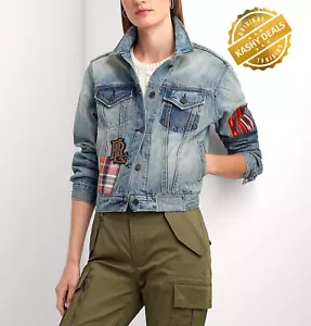 Lauren Ralph Lauren Patchwork Blue Denim Women's Trucker Jacket - M - RRP £395 - Picture 1 of 23