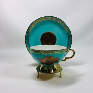 RW Bavaria Teacup & Saucer, Gold, Turquoise/Teal Porcelain Germany #7709 & #7710 - Picture 1 of 8
