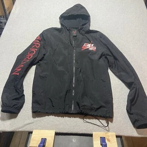 Nike Air Jordan Windbreaker Full Zip Hooded Jacket Black Red Jumpman Mens Medium - Picture 1 of 11