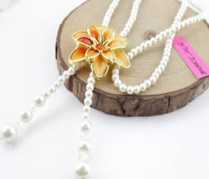 Betsey Johnson Fiery Easter Lily Tassels Long White Pearl Necklace Free Gift Bag - Picture 1 of 4