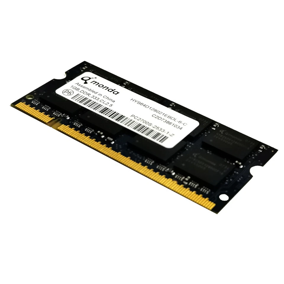 Qimonda 1GB PC-2700 333 MHz DDR SO-DIMM SDRAM Memory (HYS64D128021EBDL-6-C) - Image 1 of 3