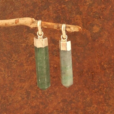 Green Aventurine Gemstone DIY Pendant Silver Plated Gift Jewelry 2 Pcs Lot - Image 1 of 2