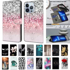 Flip Painted Card Wallet Stand Phone Case For iPhone 11 Pro Max XS XR 6 7 8 SE - Picture 1 of 29