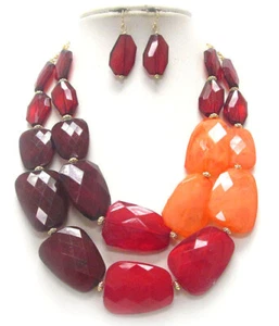 KLOBIGER Multi-Acrylstein drei Schattierungen Rot/Orange Doppelhalskette Set - Bild 1 von 1