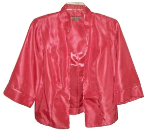 Maya Brooke SHINY Coral Open Front 3/4 Sleeve SHOULDER PADS Blazer Jacket Sz 14W - Picture 1 of 5
