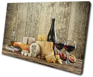 Cheese Board Grapes Wine Food Kitchen SINGLE CANVAS WALL ART Picture Print - Picture 1 of 1