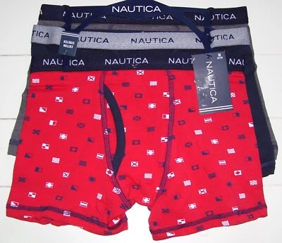 NAUTICA 3 Pares Pr Rojo Azul Gris Algodón Elástico Calzoncillos Boxer Ropa Interior M 8-10 Foto 1 de 4