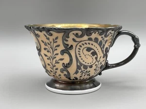 19thC KPM Porcelain Cerimonial Tea Cup Heavy Gold Design Silver Overlay CHIP - Picture 1 of 10