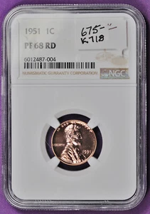 1951 Lincoln Head Cent. In NGC Holder. PF 68 RD. K718 - Picture 1 of 2