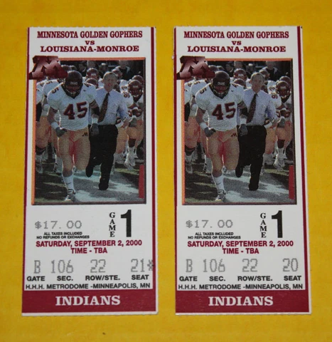 Minnesota Gophers Football Ticket Stub | You Pick 2000 to 2009 Cover