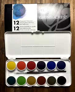 NIB Grumbacher Transparent Watercolor Set of 12 Colors & Red Sable Brush - Picture 1 of 8