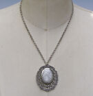 Vintage Victorian Style Filigree Silver Pewter White Howlite Bold Necklace 1928