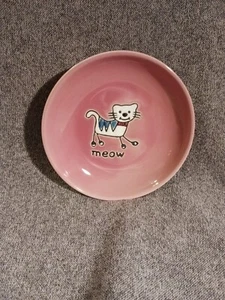 PetRageous MEOW  Silly Kitty Dishwasher/Microwave Stoneware Cat Saucer Pink - Picture 1 of 3