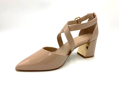 CARVELA Kurt Geiger Koko Nude Patent X-Strap Mid Block Heel Shoe UK SIZE 8 - Image 1 of 4