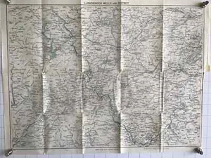 LLANDRINDOD WELLS District Vintage County Map 1950s Bartholomew Wales England - Picture 1 of 8