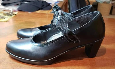 NAOT Luma Black Heeled Mary Janes Sz 41  Patent Leather Strap Shoes (msrp $199) - Image 1 of 4