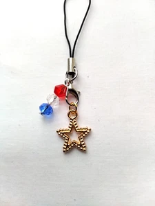 Patriotic Star Cell Phone Charm Strap Beaded Dangle Glass Handmade Gift American - Photo 1 sur 7