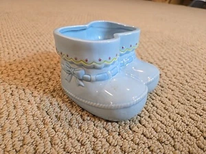 Vintage Napco Ceramic Planter Baby Booties Blue With Bow - Picture 1 of 5