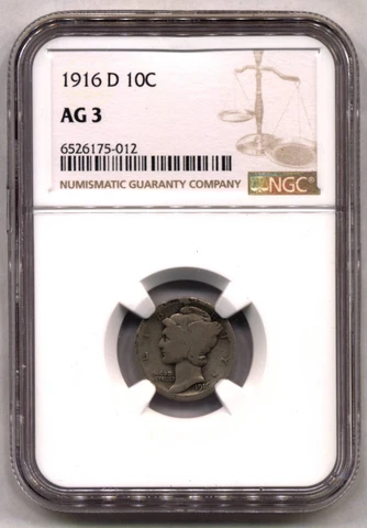 1916 D Mercury Dime NGC AG 3--KEY DATE Cover